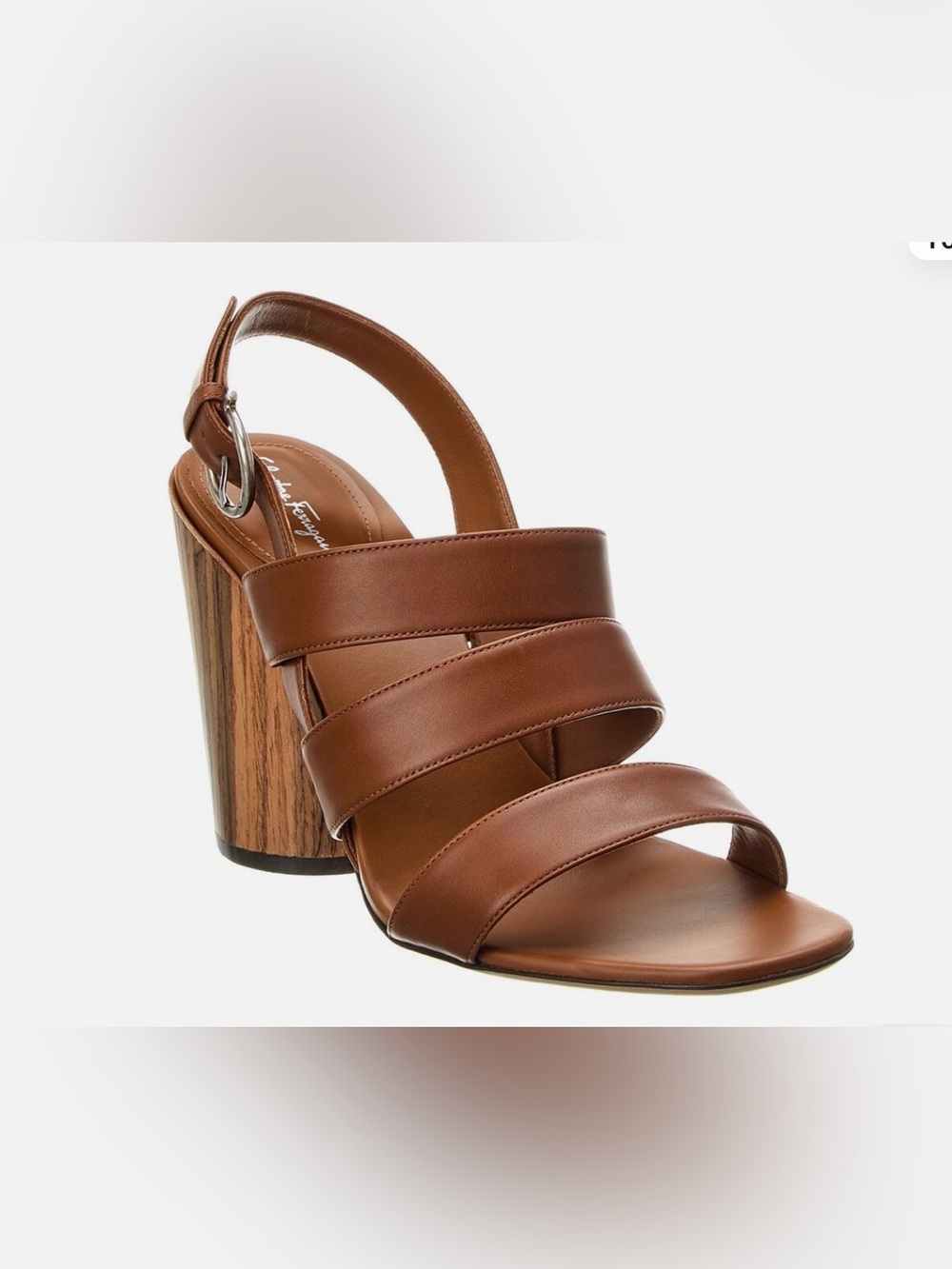 Salvatore Ferragamo Trezze Cognac Brown Leather Block Heel Sandal